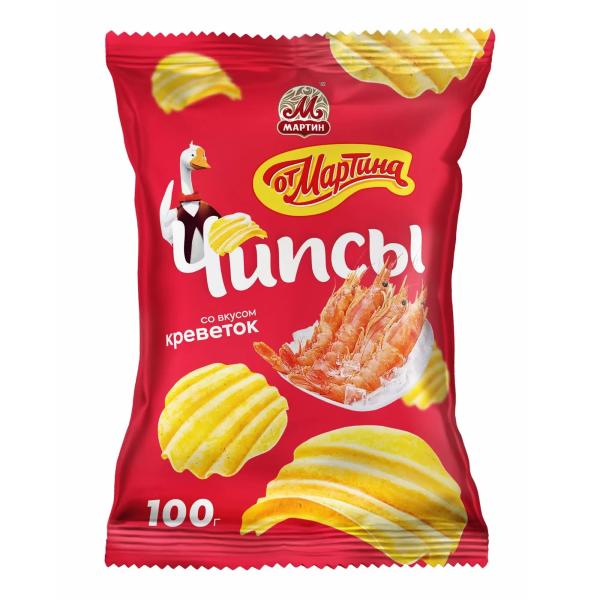 Чипсы рифленные ОТ МАРТИНА со вкусом креветок 100 гр